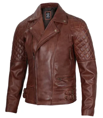 Men's Dark Brown Asymmetrical Leather Jacket - Image 3