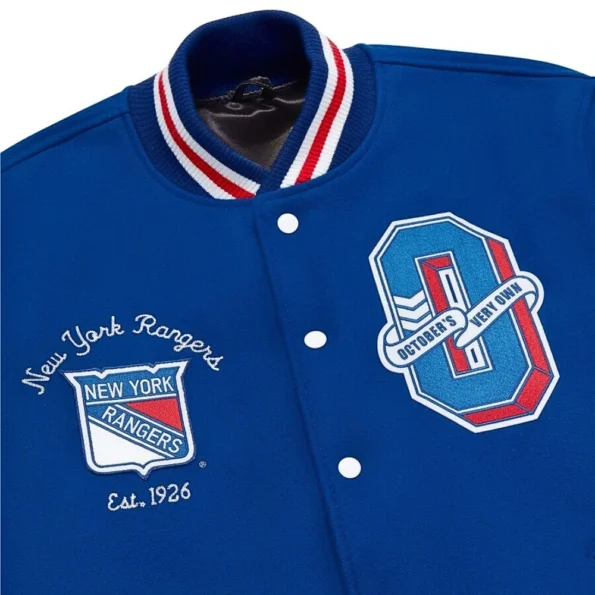 new york rangers the original six ovo blue varsity wool jacket